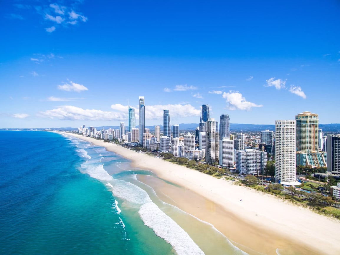 Scenic view of Gold Coast with beaches, skyline, and ocean – perfect wedding destination – brisbane wedding photographer